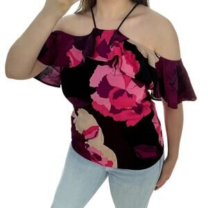 Trina Turk Olan Cold Shoulder Ruffle Halter Blouse S Romantic Floral